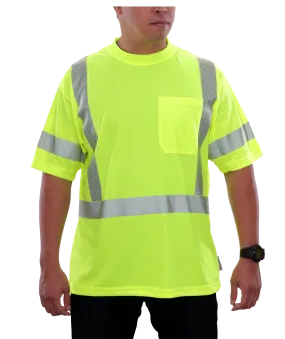 104CTLM Hi-Vis Lime Birdseye Pocket Safety Hi-Vis T-Shirt with Comfort Trim by 3MTM