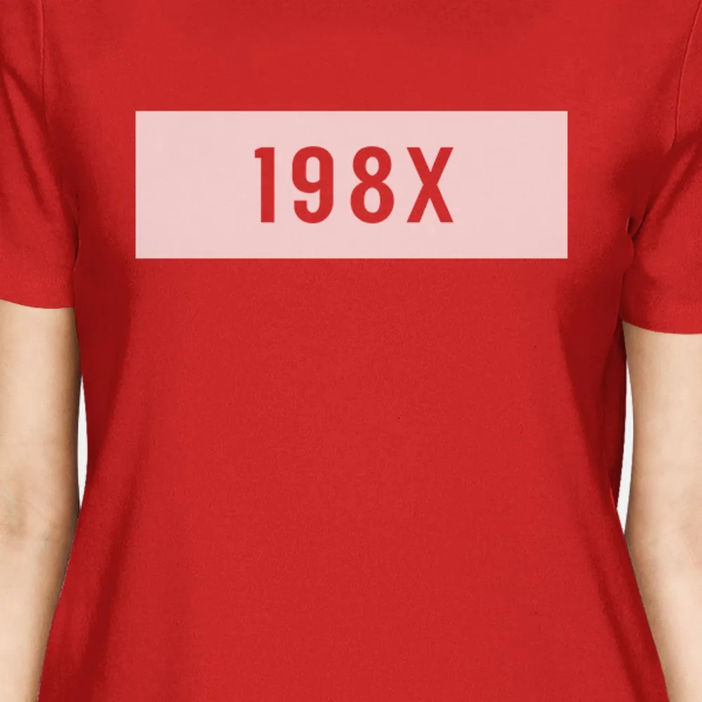 198X Women's Red Short Sleeve T Shirt Cute Graphic Design Tee