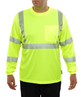 204CTLM Long Sleeve Lime Birdseye Pocket Hi-Vis Safety T-Shirt with 3MTM Comfort Trim