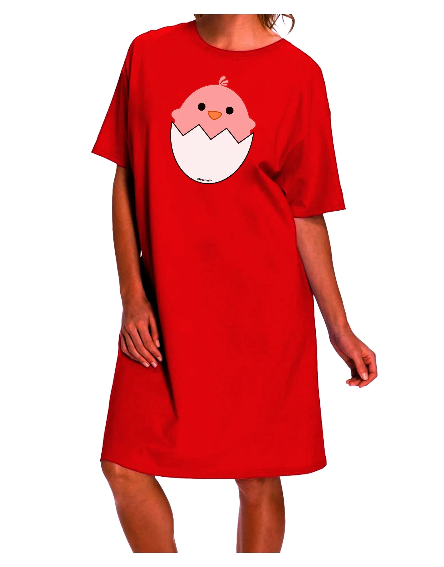 Adorable Pink Adult Night Shirt Dress featuring a Cute Hatching Chick by TooLoud