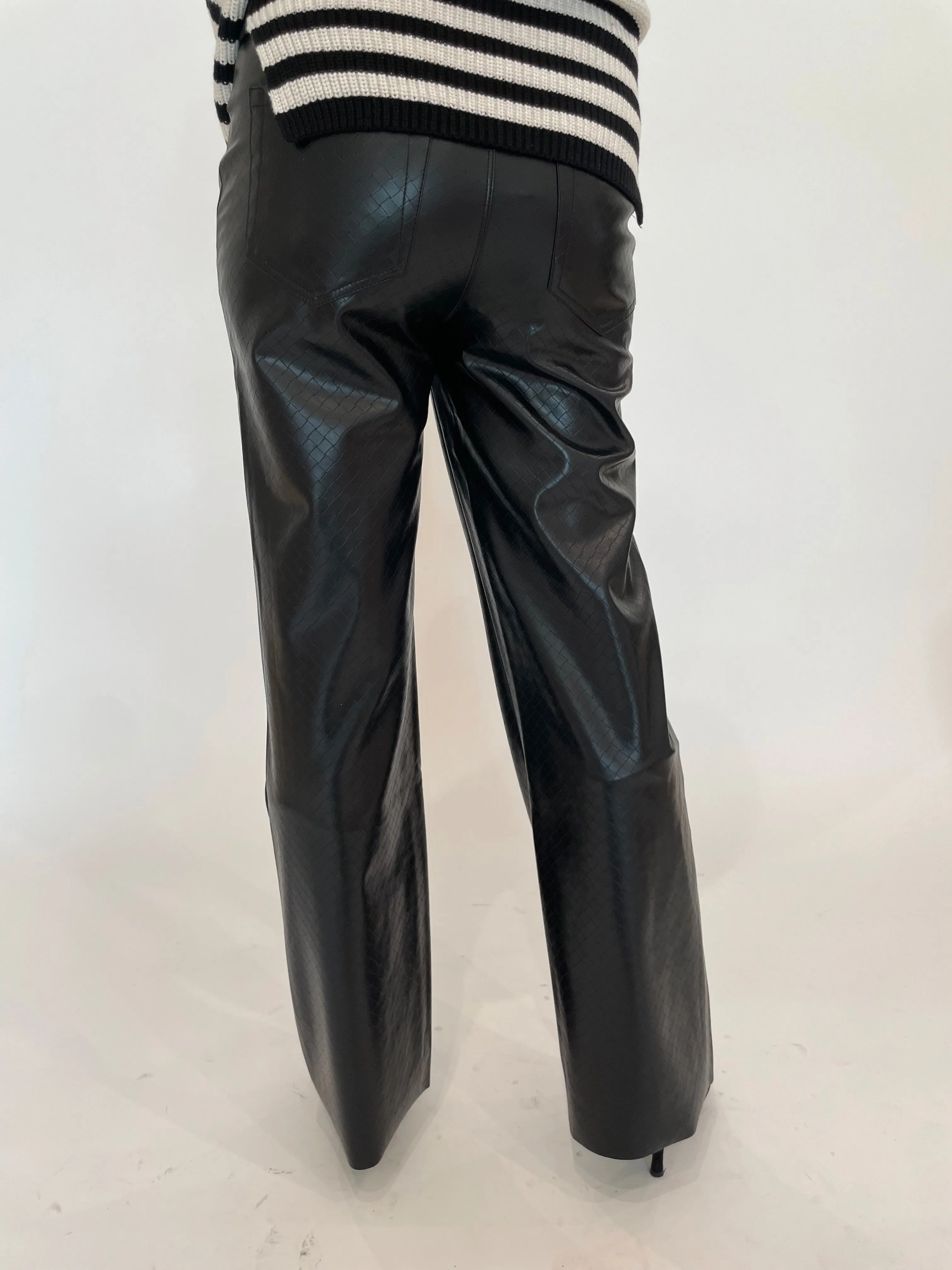 Amara Straight Flare Vegan Leather Pants - Black Wicker