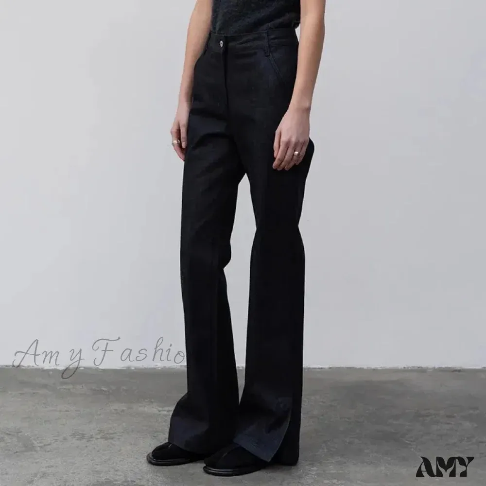 Amy Fashion - High Quality Women Spring and Autumn All-match Side Slit Straight High Waist Bootcut Jean