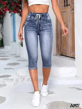 Amy Fashion - High Stretch Skinny Elastic Calf-Length Casual Fashion Female New Jean