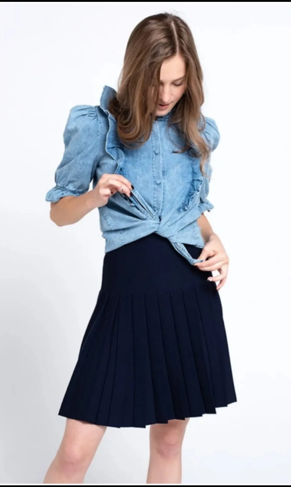 APPARALEL PLEATED KNIT SKIRT 27" NAVY