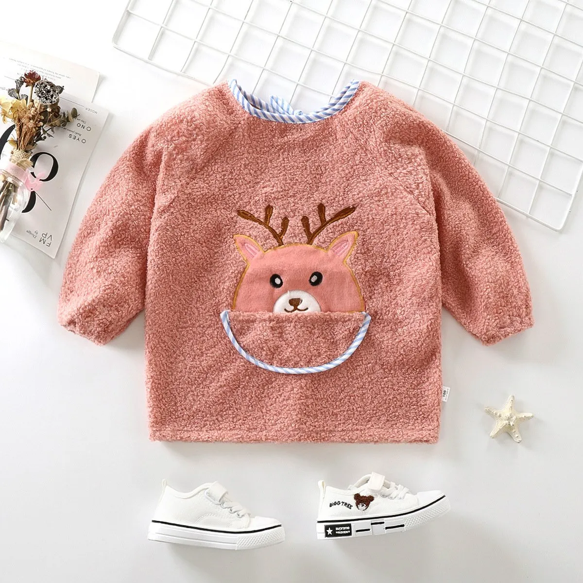 Autumn and winter waterproof teddy velvet overcoat baby anti-wear cute outer coat