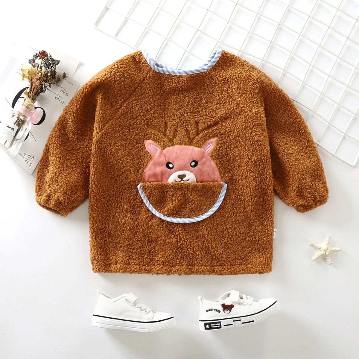 Autumn and winter waterproof teddy velvet overcoat baby anti-wear cute outer coat