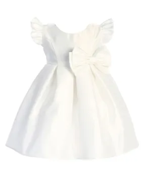 Baby Girls Off White Flutter Sleeve Pleated Satin Flower Girl Dress 6-24 Months