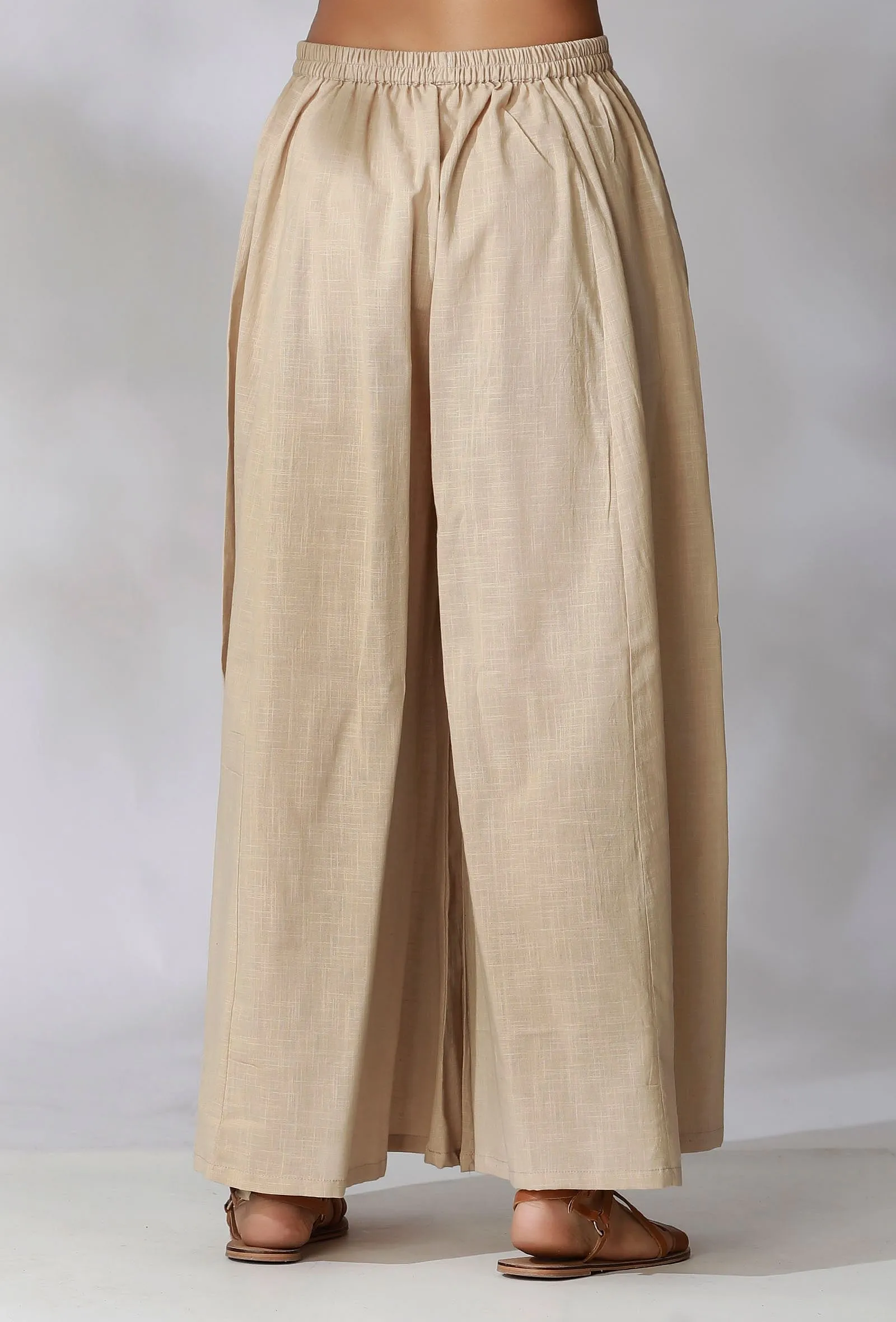 Beige High Waist Cotton Flared Pants