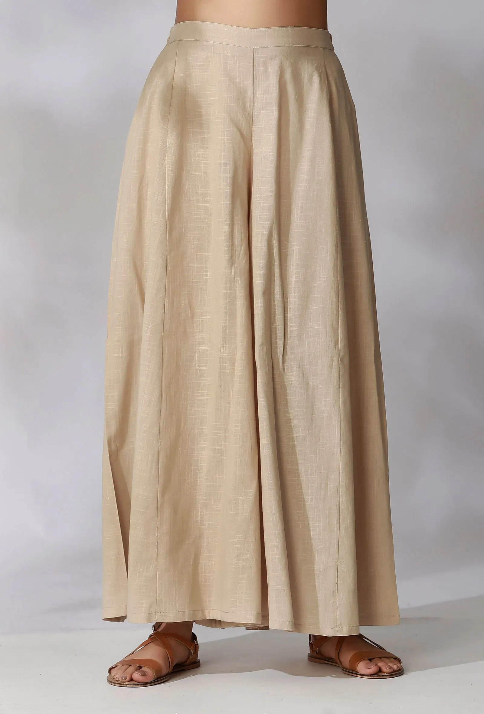 Beige High Waist Cotton Flared Pants