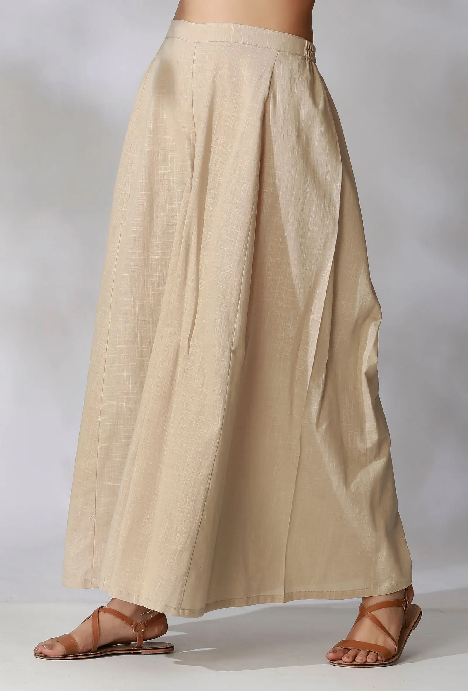 Beige High Waist Cotton Flared Pants