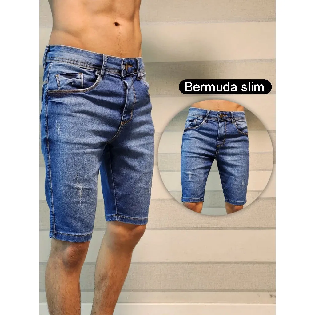 Bermuda short jeans masculina COM LYCRA DESTROYED CLARA ESCURA