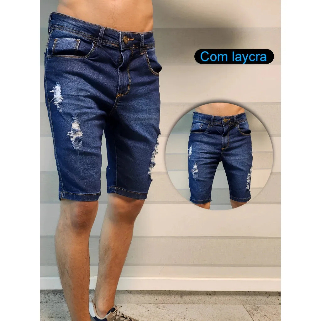 Bermuda short jeans masculina COM LYCRA DESTROYED CLARA ESCURA