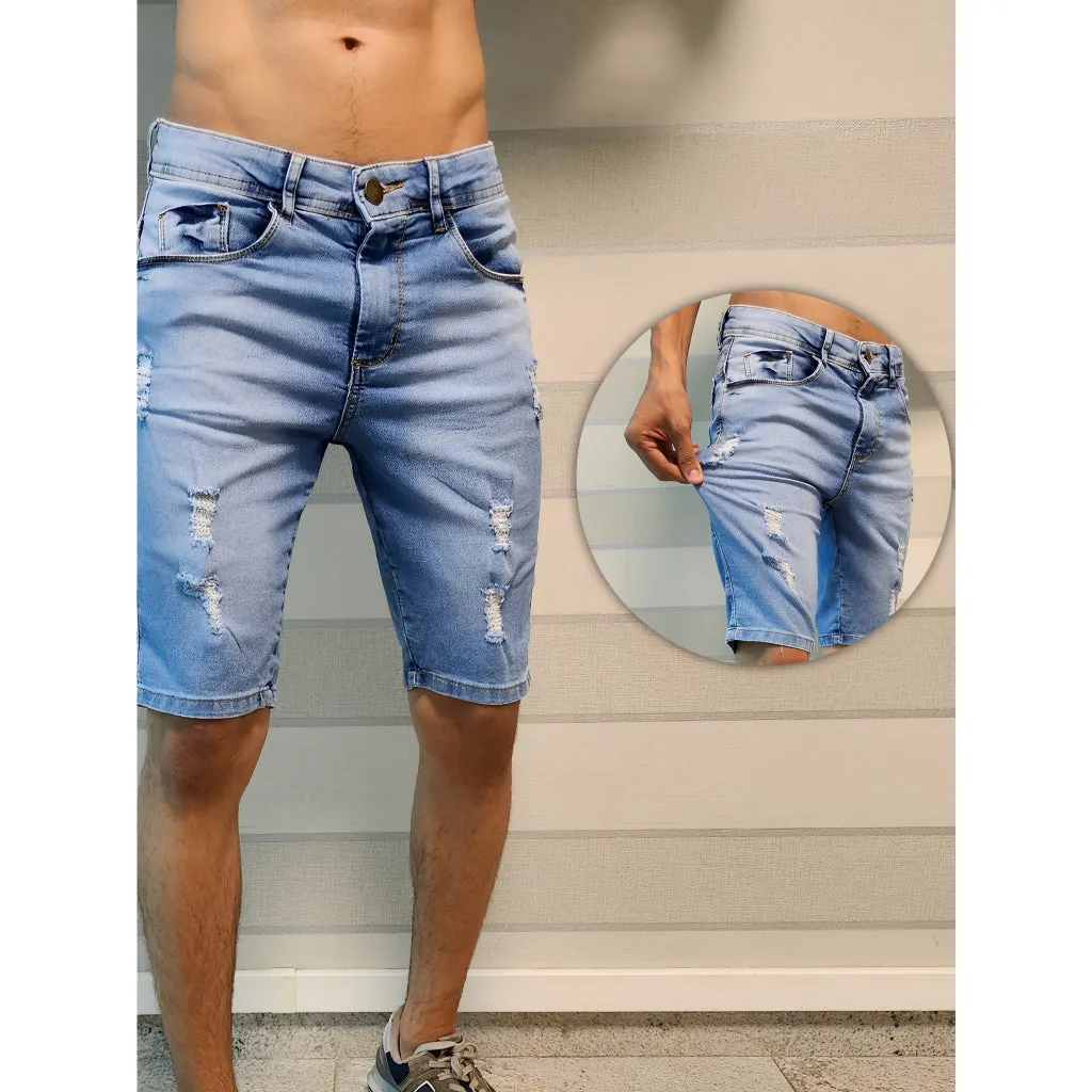 Bermuda short jeans masculina COM LYCRA DESTROYED CLARA ESCURA