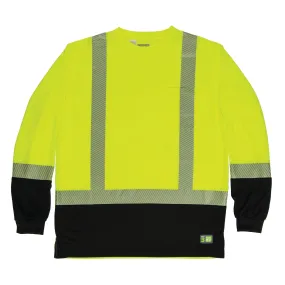 Berne Mens Yellow Polyester Hi-Vis Class 2 Color Block Tee L/S 2XL TALL