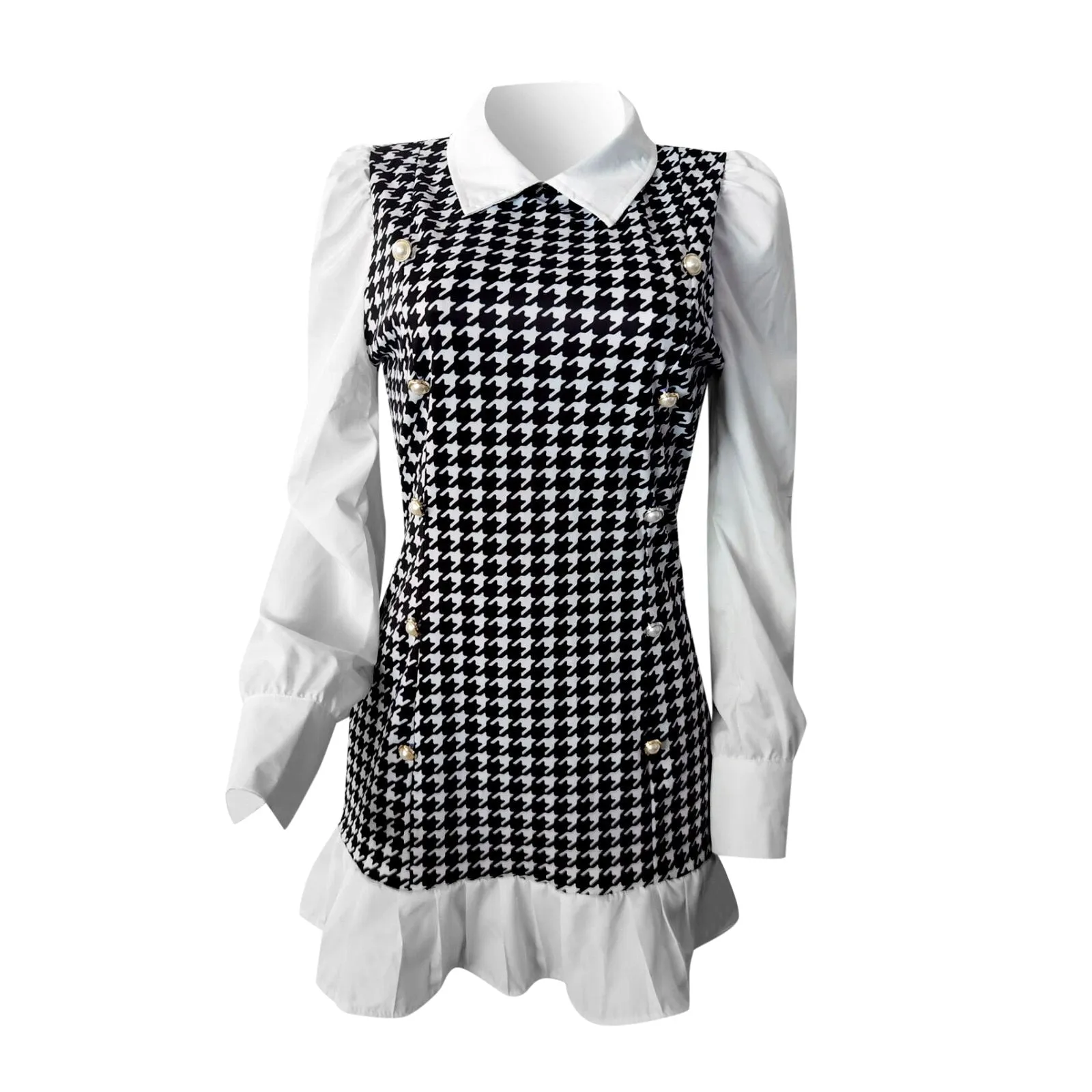 BerriesJam - 2024 Turn-down Collar A-Line Patchwork Shirt Plaid Mini Dress