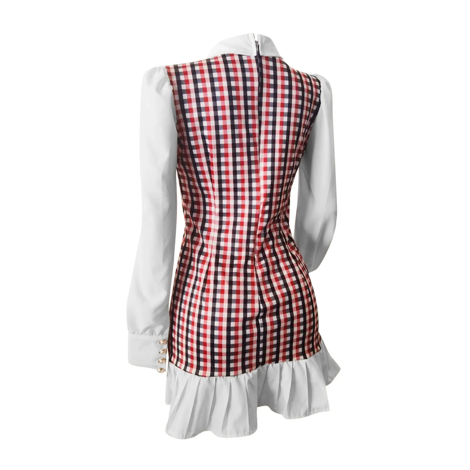 BerriesJam - 2024 Turn-down Collar A-Line Patchwork Shirt Plaid Mini Dress