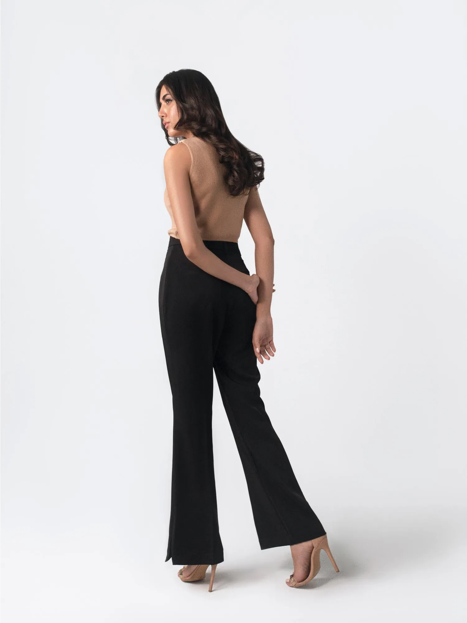 Black Flared Side Slit Pants