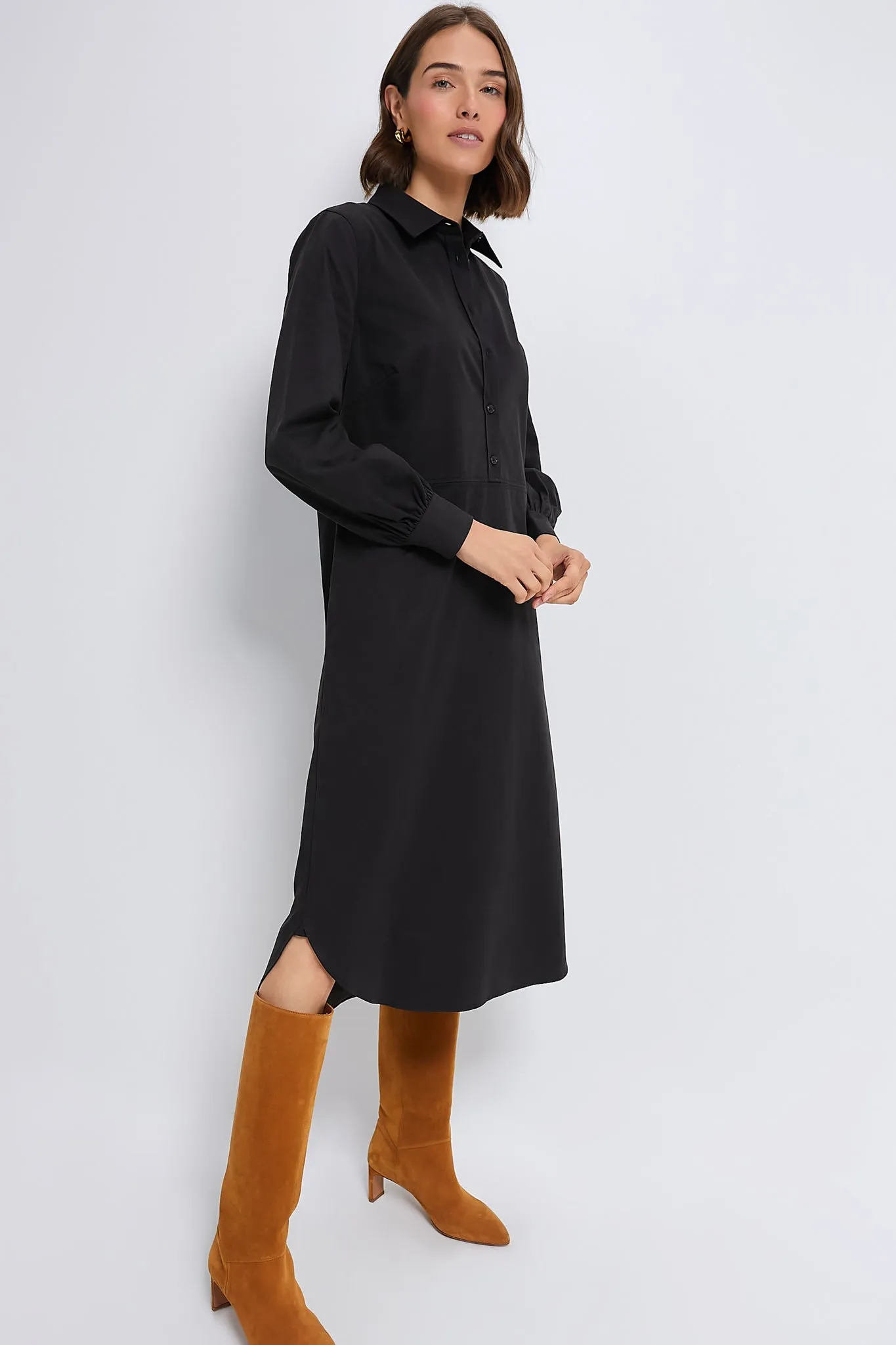 Black Lantern Sleeve Tory Shirt Dress