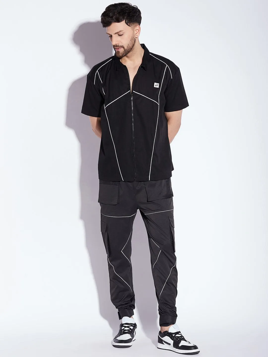 Black Reflective Piping Shirt