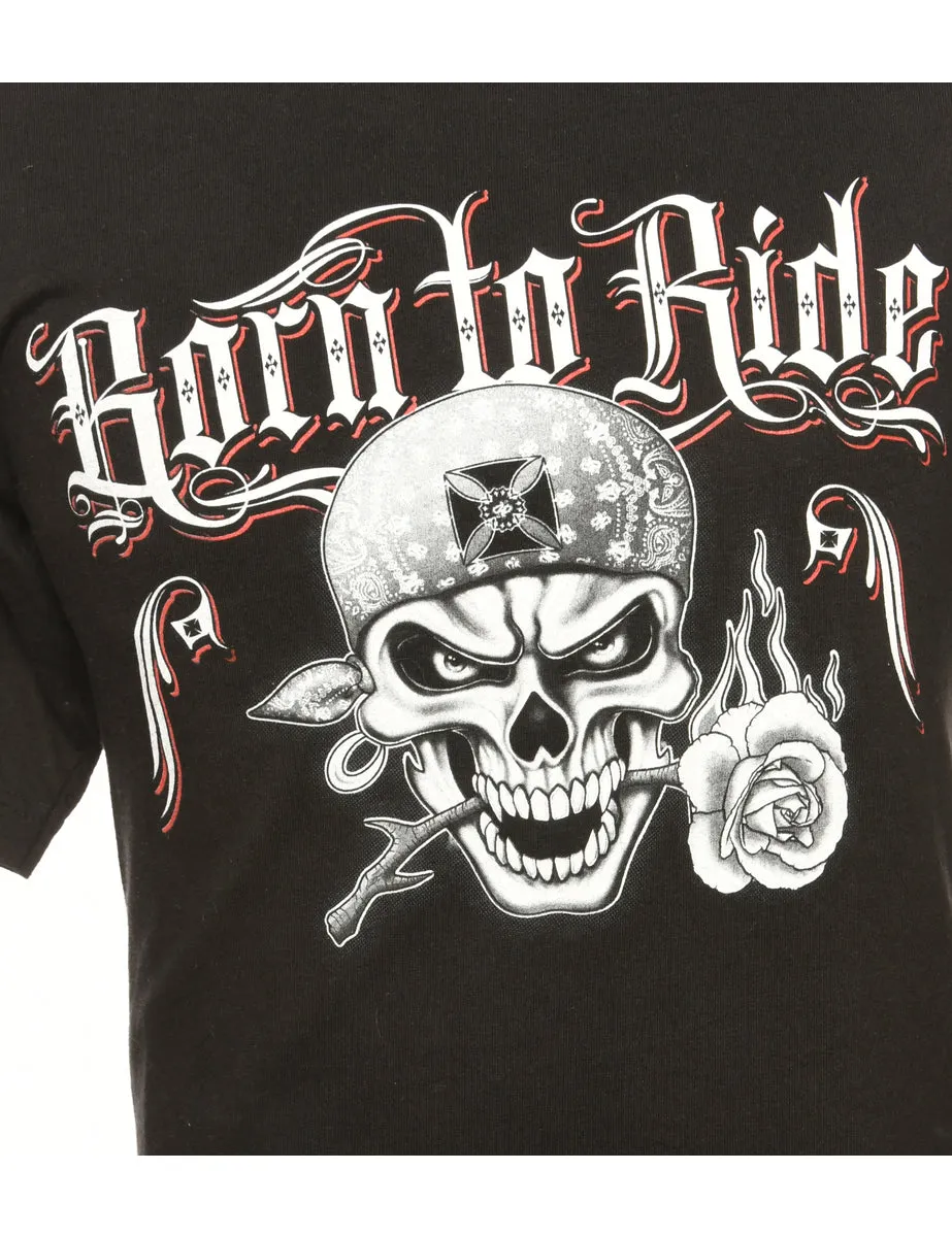 Black Torn To Ride Printed T-shirt - M