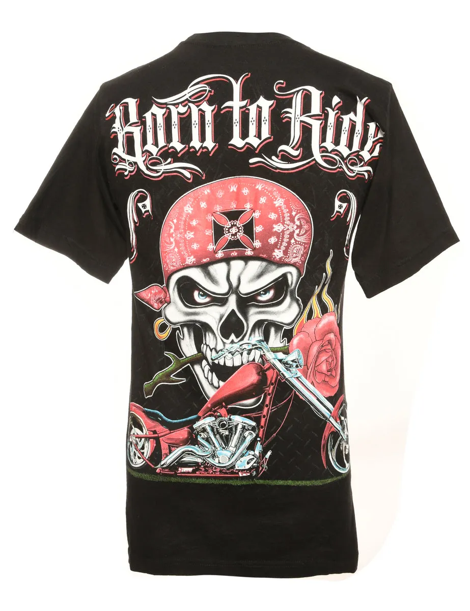 Black Torn To Ride Printed T-shirt - M