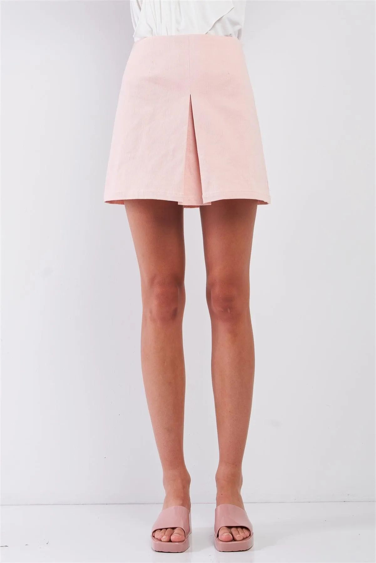 Blush Minimalistic High Waist Pleated Front Mini Skirt /1-2-2-1