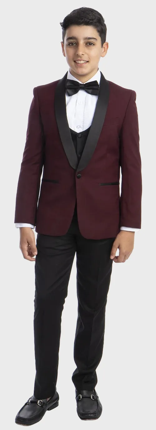 Boys Shawl Collar Burgundy Tuxedo