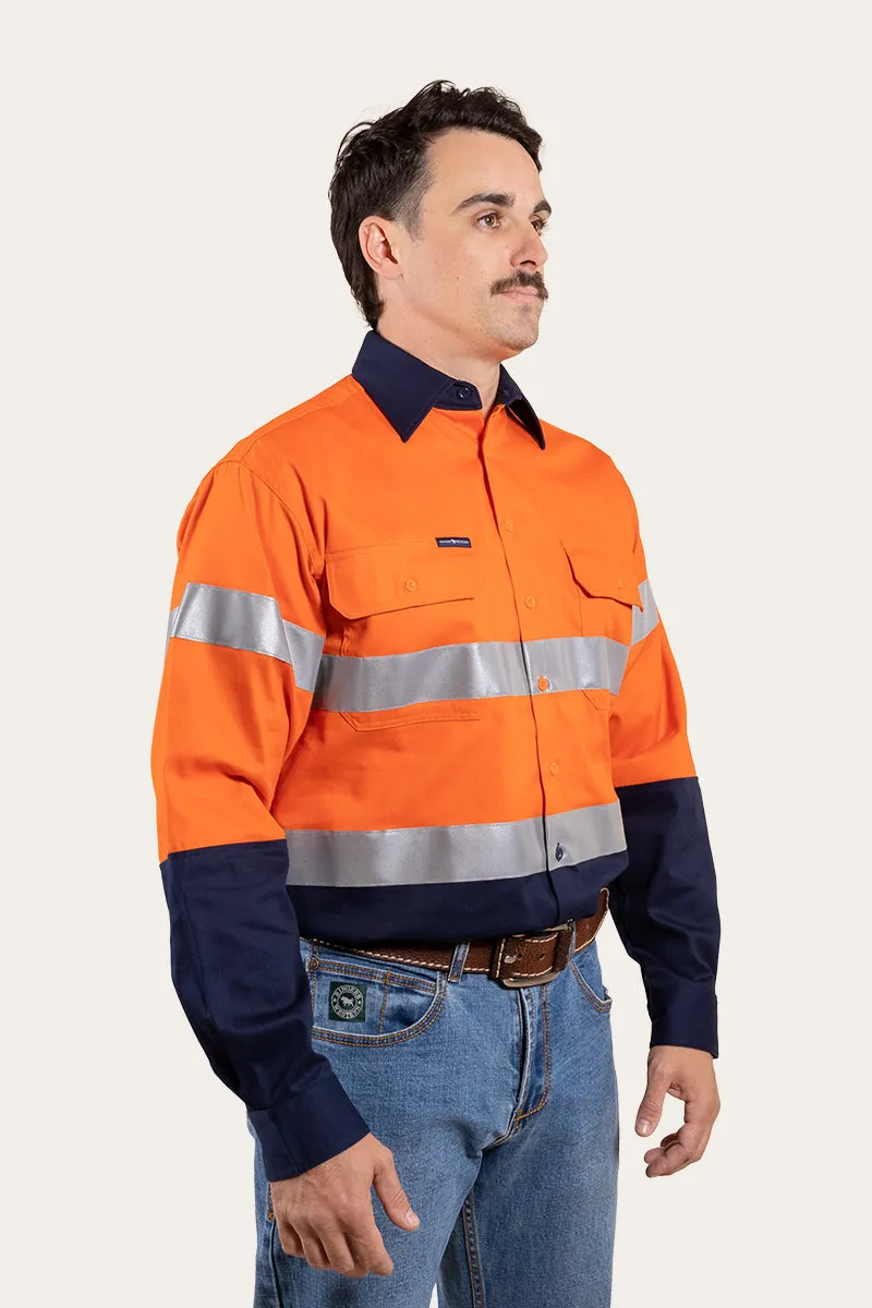 Broken Hill Mens Full Button High Vis Work Shirt - Neon Orange