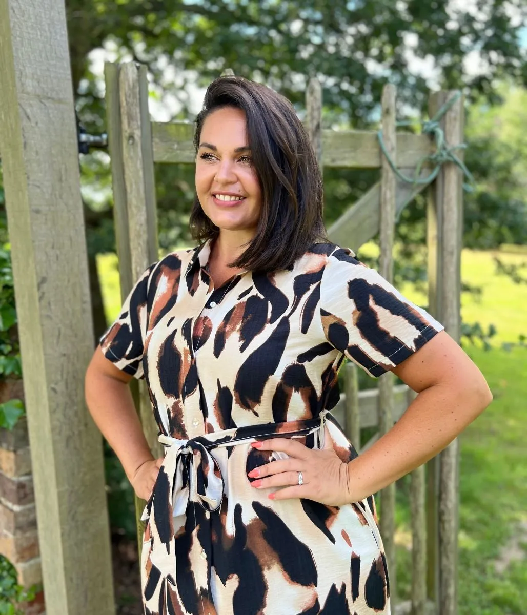 Brown Leopard Print Midi Dress