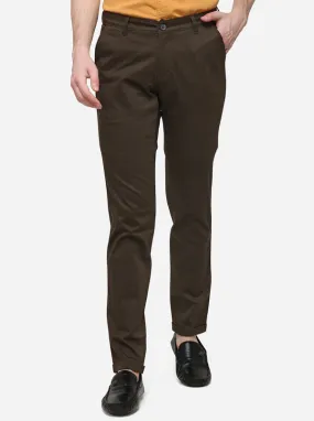 Brown Super Slim Fit Solid Casual Trouser | Greenfibre