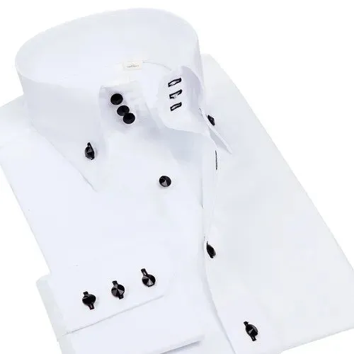 Business Gentleman Men's White Shirt High Collar Long Sleeve Slim Autumn British Shirt