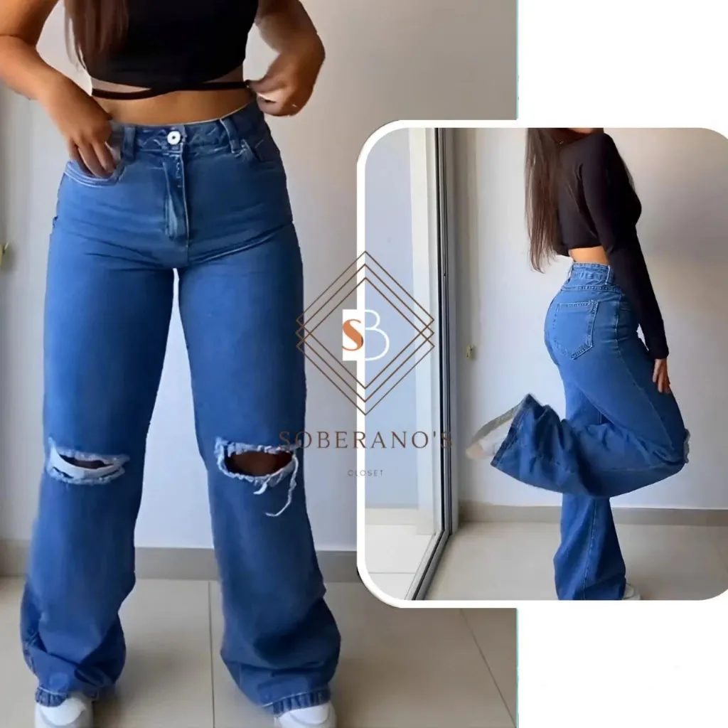 Calça Jeans Feminina Wide Leg pantalona Cintura Alta Tecido