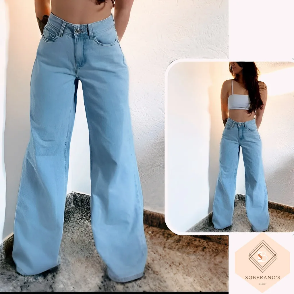 Calça Jeans Feminina Wide Leg pantalona Cintura Alta Tecido