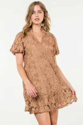 Camel Detailed Mesh Dress