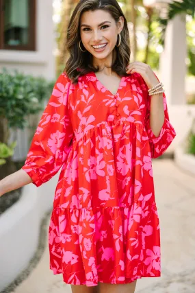 Can't Be Outdone Red Floral Babydoll Dress