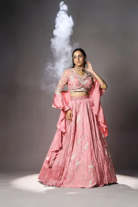 Cashmere rose pink multi panel  lehenga set