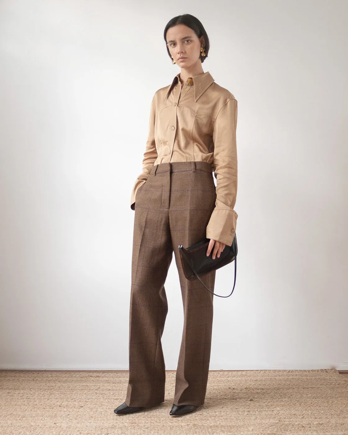 Cathy Trousers Wool Check Brown