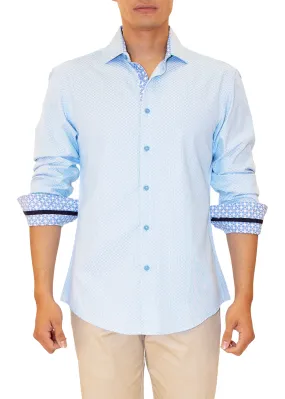 Checkered Texture Long Sleeve Dress Shirt Turquoise