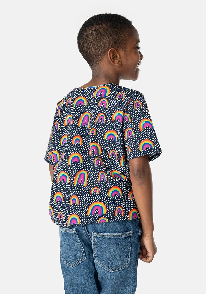 Children's Navy Rainbow Print Cotton T-Shirt (Maeve)