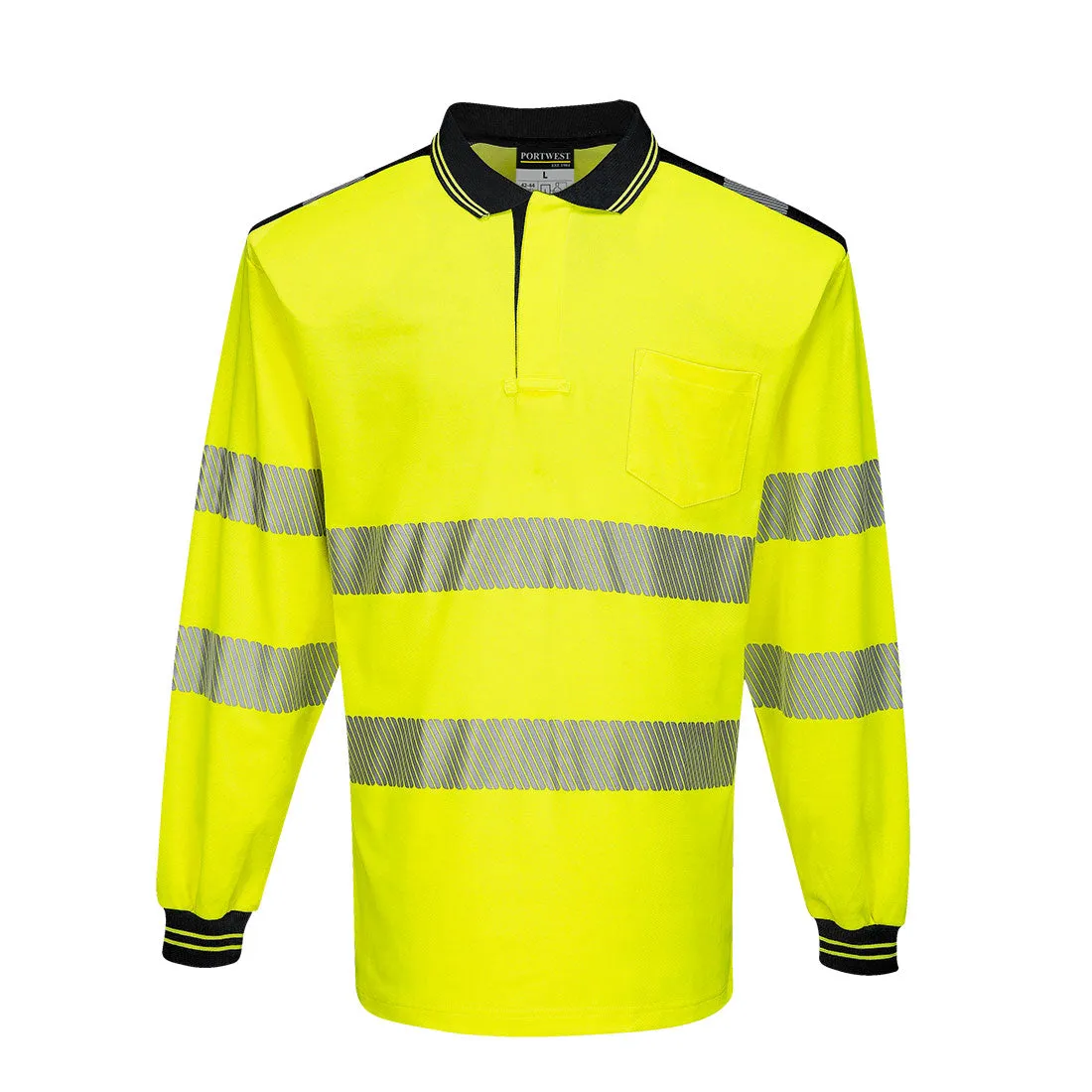 Class 3 Portwest PW3 Hi-Vis Long Sleeve Polo Shirt Yellow/Black