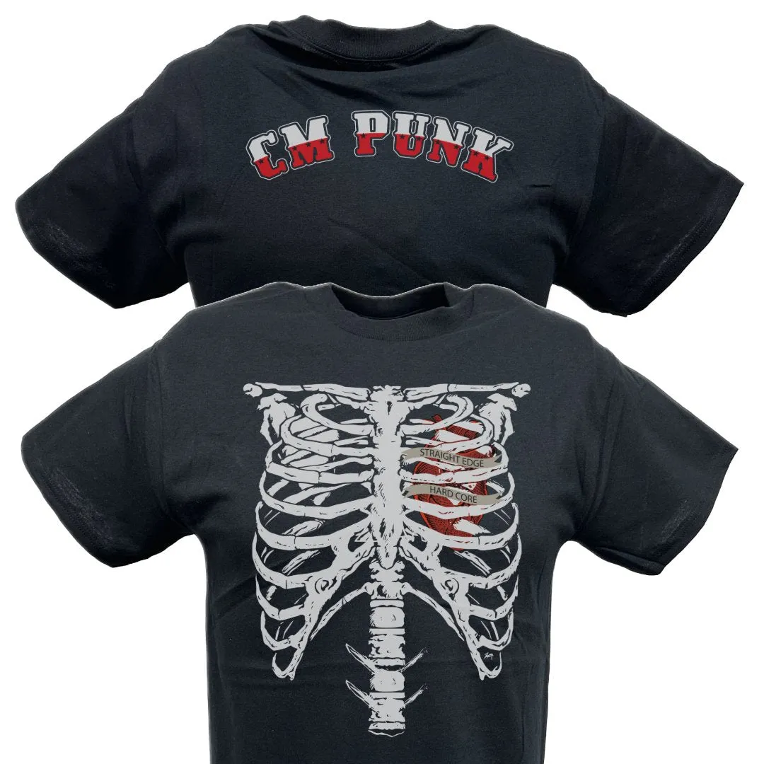 CM Punk Ribs Straight Edge Hard Core Mens Black T-shirt