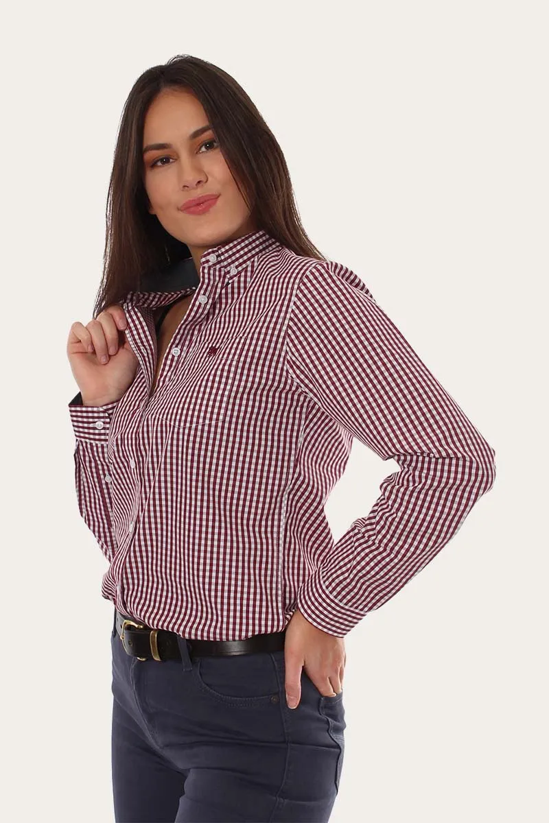 Davidson Womens Gingham Dress Shirt - Burgundy