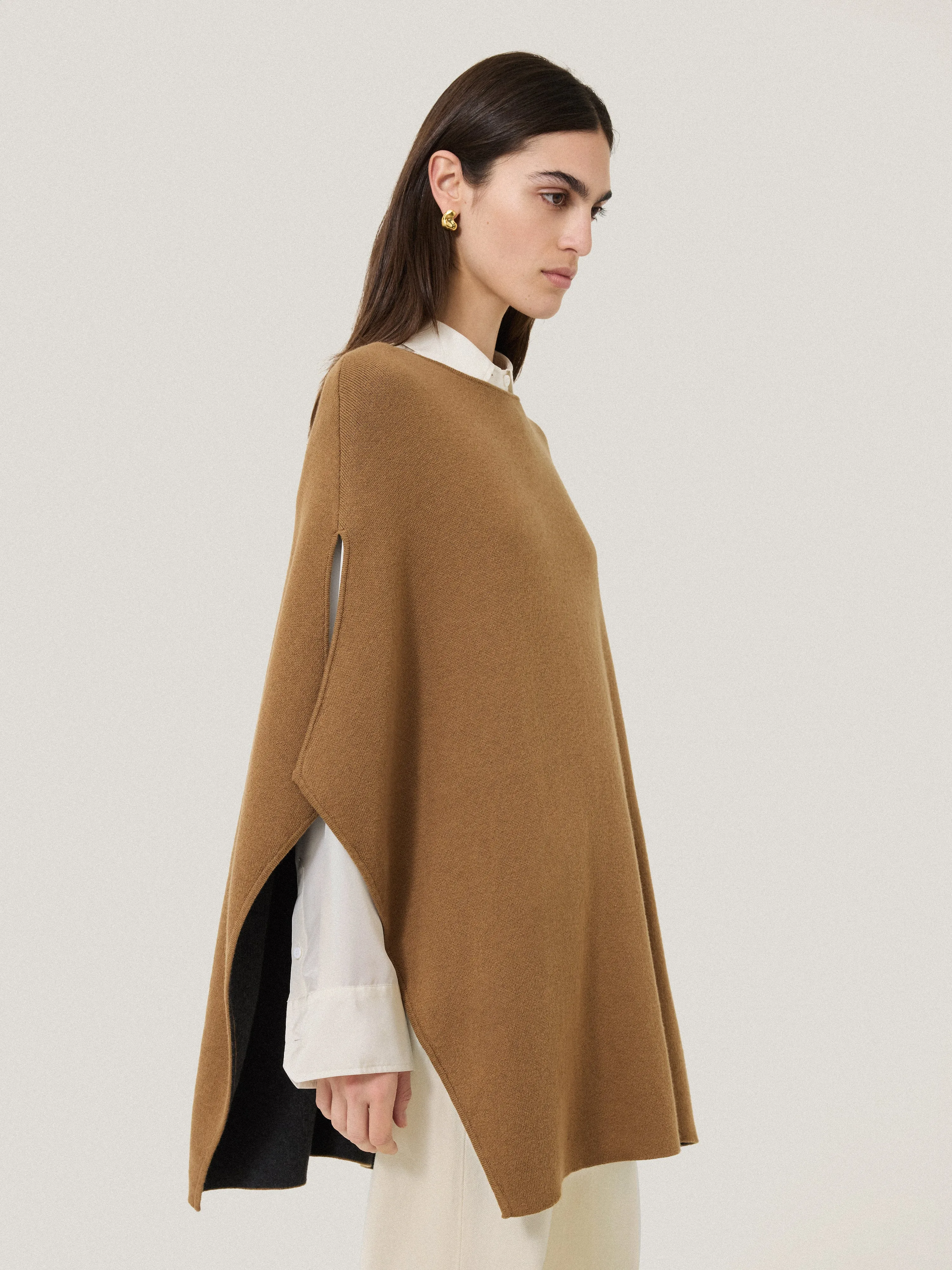 Double Face Knit Poncho | Toffee