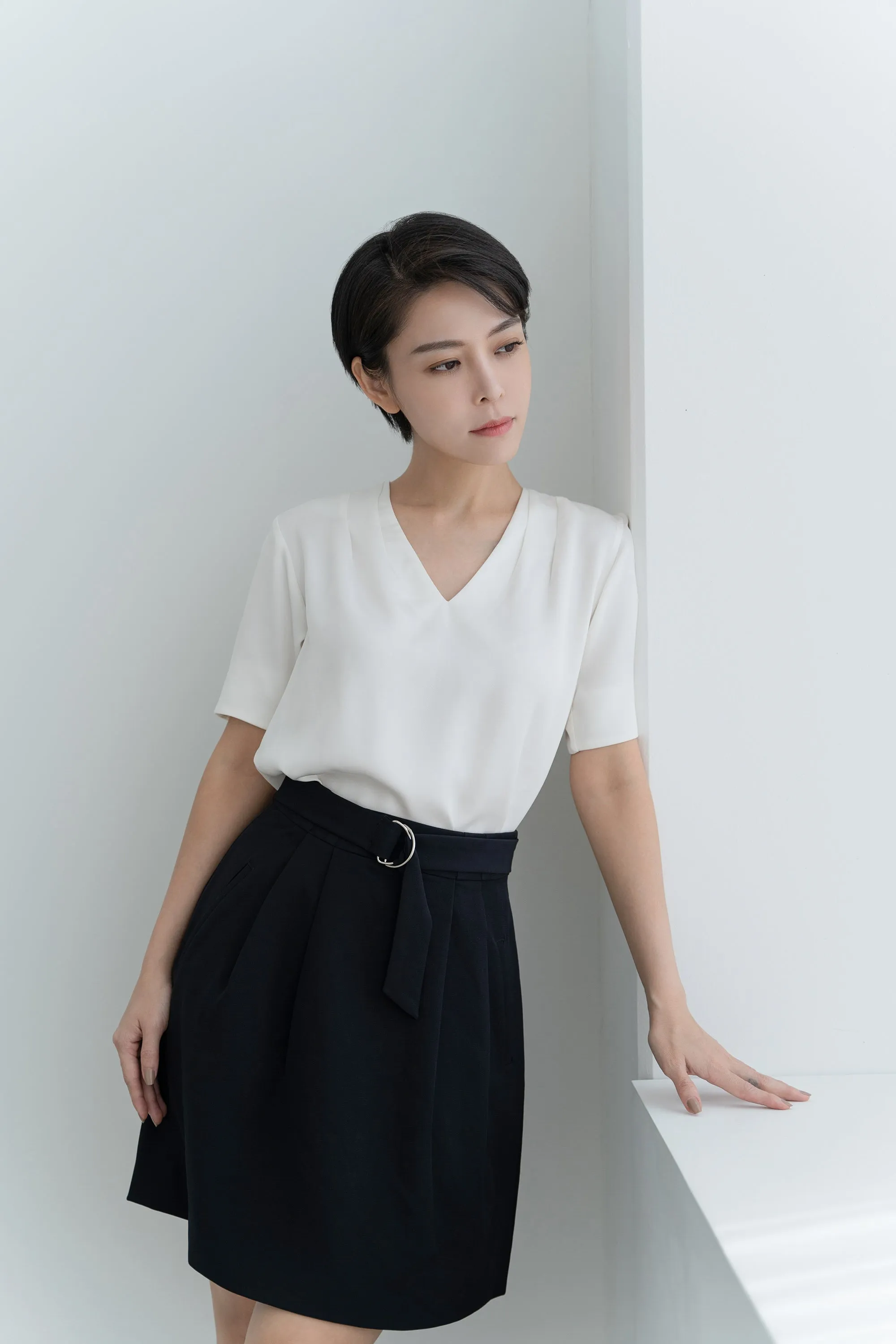 Double-tuck Belted Skirt