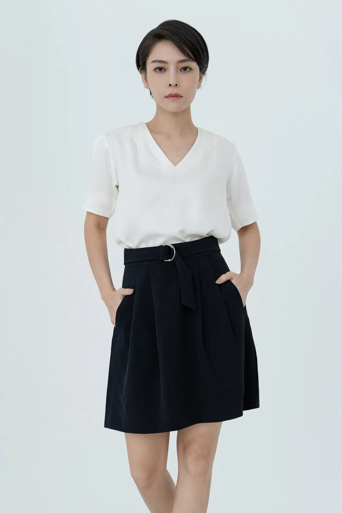 Double-tuck Belted Skirt