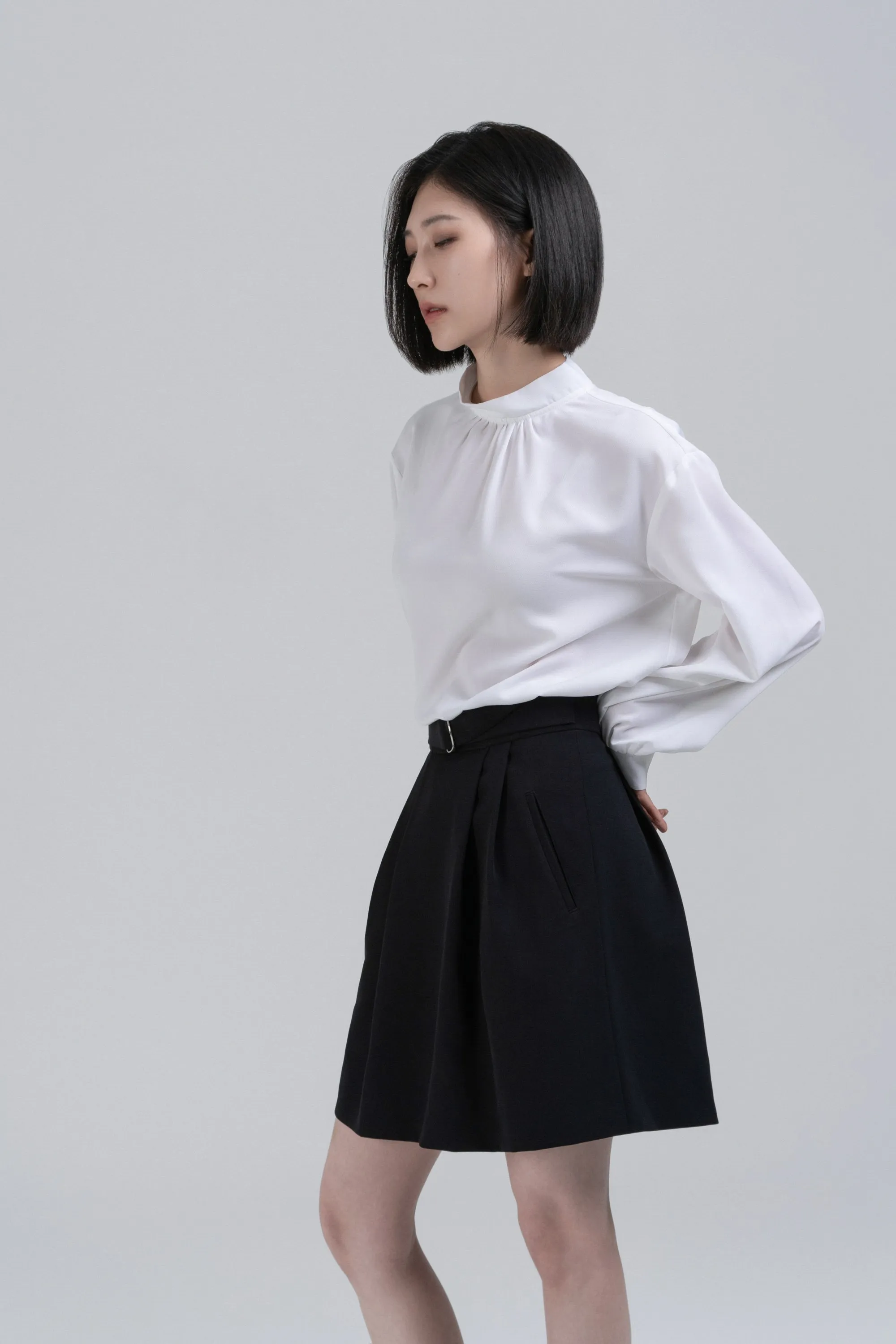 Double-tuck Belted Skirt