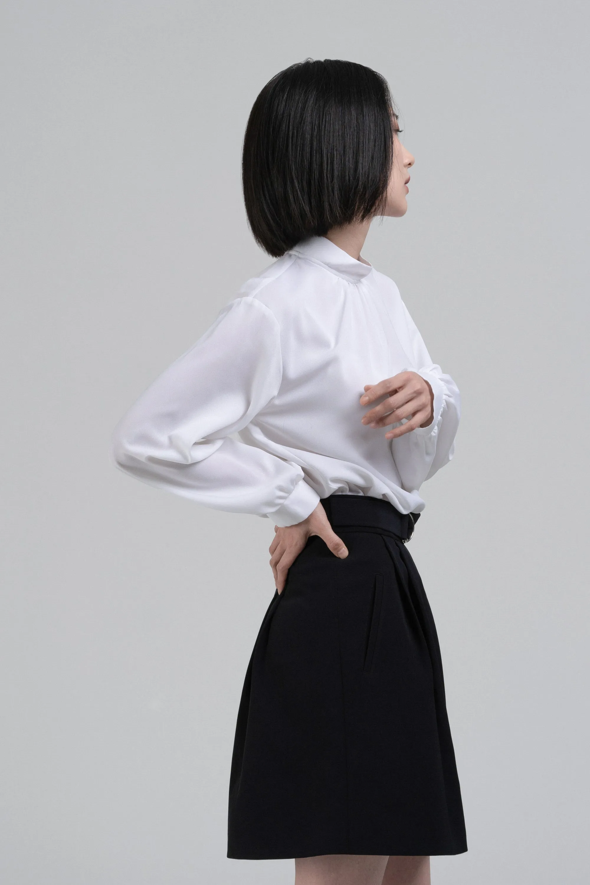 Double-tuck Belted Skirt