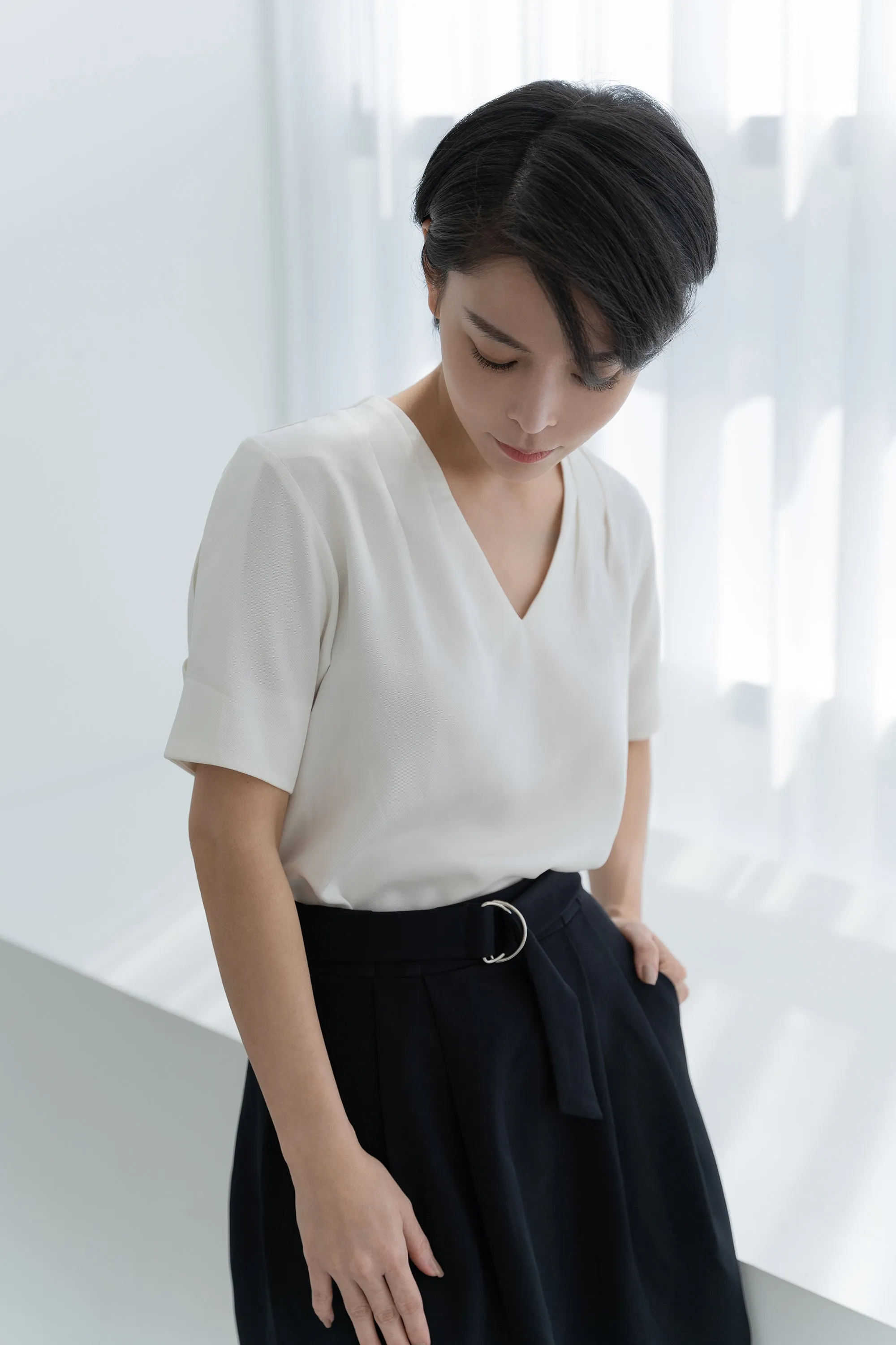 Double-tuck Belted Skirt