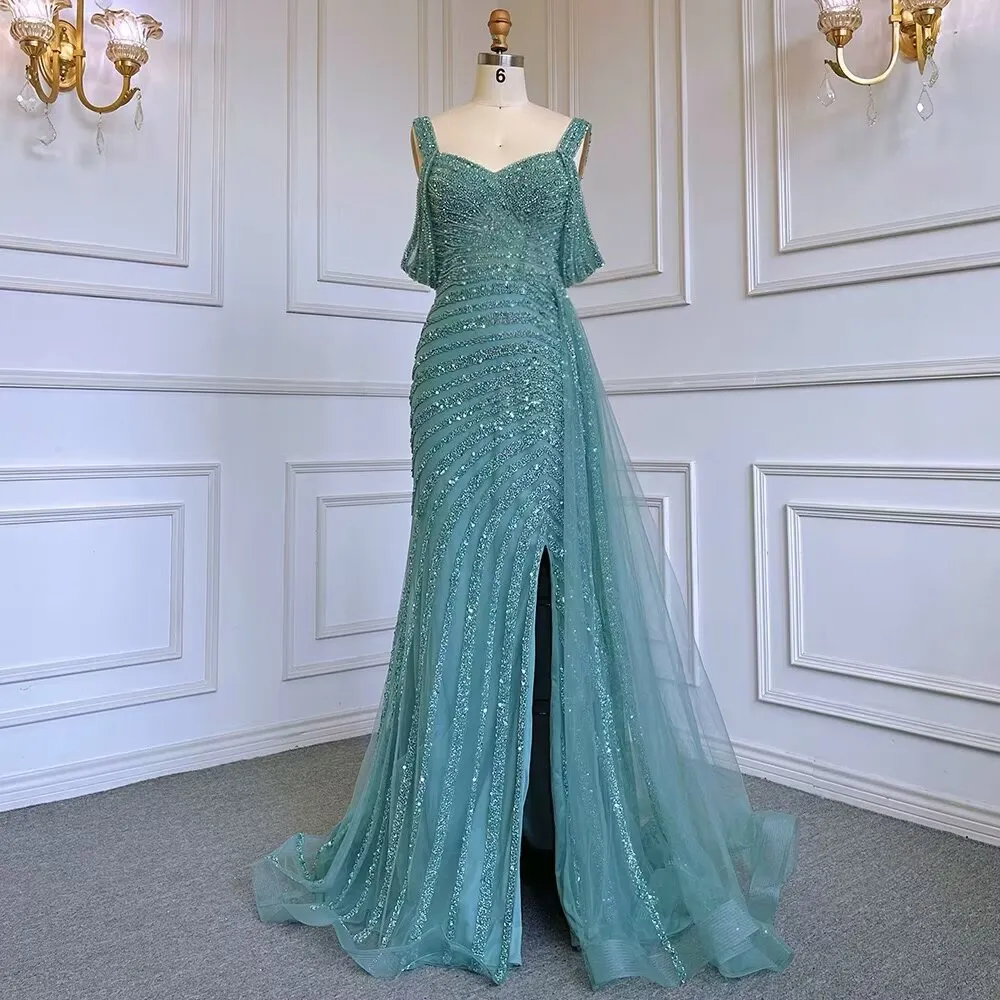 Elegant Beaded Mermaid Evening Party Dress Gown