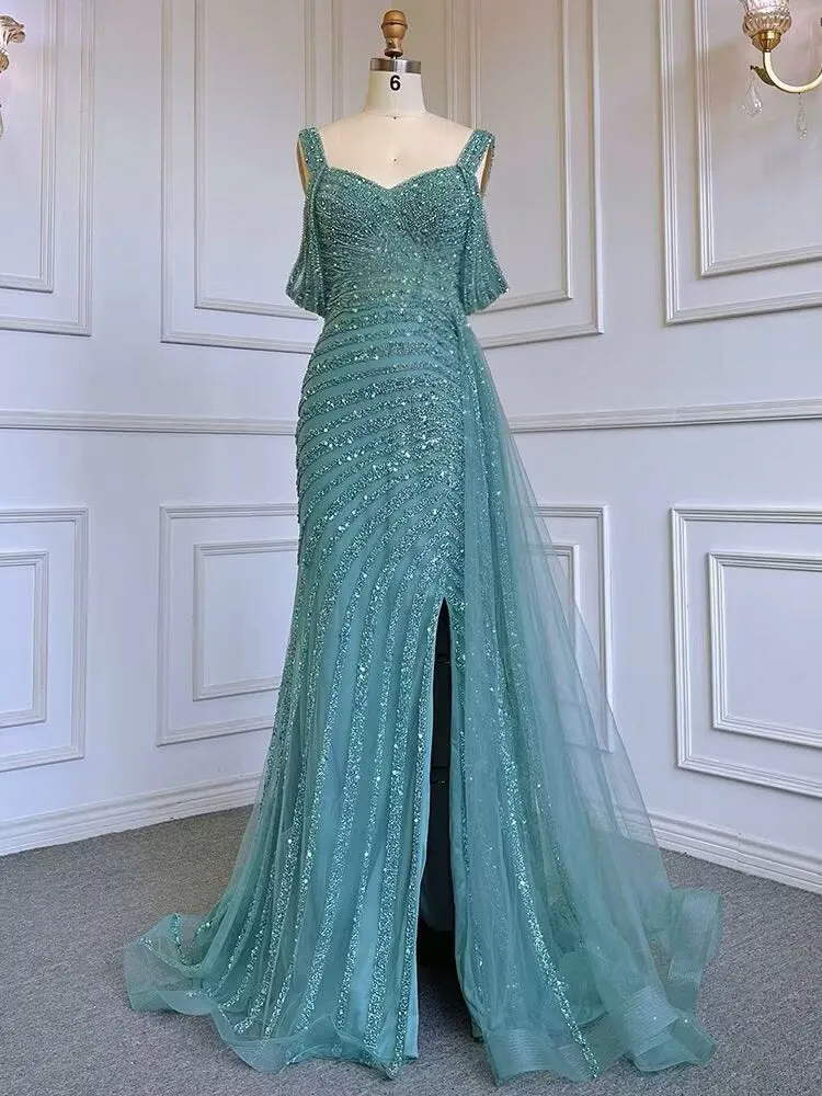 Elegant Beaded Mermaid Evening Party Dress Gown